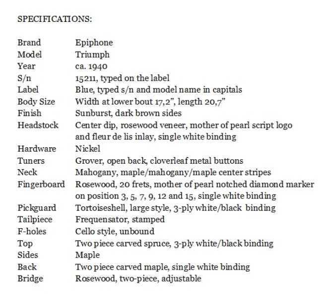 Triumph 15211 specs